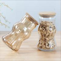Fournisseur d'usine - Contenant de stockage pour grains de café - Pot en verre ambré avec couvercle en bambou - Pot de stockage en verre de haute qualité pour la cuisine
