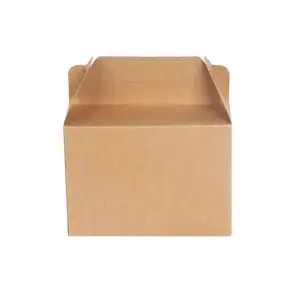 Caja de papel Kraft marrón personalizada para llevar, embalaje rígido respetuoso con el medio ambiente con asa para impresión de logotipo de comida de hamburguesa