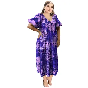 Wholesale Custom Hawaiian Tapa Printed Women Clothing Plus Size Dress Casual Tribal Island Polynesian Loose Ladies Dress