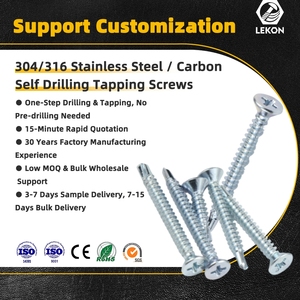 Vis autoperceuses à tête fraisée en acier léger zingué pour la construction de villas et de bâtiments - Product Image 1