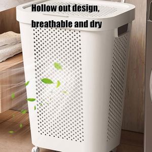 Cesto de Ropa Sucia con Ruedas y Tapa, Organizador de Ropa Grande para el Hogar, Cesta de Plástico para Lavandería, Producto en Oferta - Product Image 4