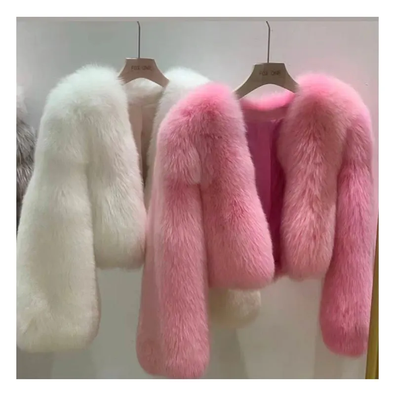Wholesale 2022 Trendy Furry Coats Thick Winter Custom Full Pelt Crop Fluffy 100% Real Fox Fur Coat Women