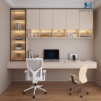 Bureau de travail intégré moderne sur mesure avec bibliothèque et armoire murale pour salle d'étude à domicile