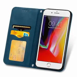 商务风格折叠磁性聚氨酯皮革钱包手机盒翻盖，带卡座，适用于iPhone 6 7 8 SE 2020手机外壳