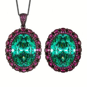 Conjunto de Joyería Ecológico de Moda, Chapado en Oro y Cobre, con Zirconia Verde de 15*20MM, Anillo y Colgante Antideslustre, Impermeable e Hipoalergénico - Product Image 1