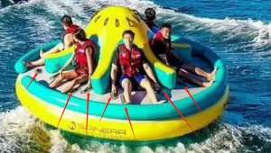 โซฟาเป่าลมรูปปลาหมึกยักษ์หมุนได้ ยูเอฟโอ ลอยน้ำ ของเล่นเป่าลมลากจูงในน้ำ หมุนได้ ดิสโก้ บานาน่าโบ๊ท - Product Image 3