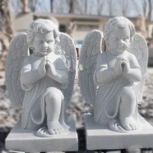 정원 장식 천연석 새로운 디자인 작은 천사 동상 흰색 대리석