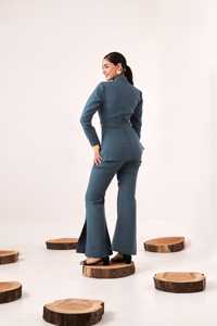 Conjunto de dos piezas con corte azul para mujer, conjunto elegante de dos piezas con diseño moderno, estilo moderno, ajuste cómodo para fiesta. - Product Image 2