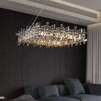 Lustre suspendu LED rectangulaire moderne de luxe, style nordique, en acier inoxydable et cristal, hauteur réglable, pour villa
