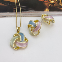 Ensemble de bijoux en émail couleur macaron avec nœud entrelacé, collier et boucles d'oreilles pour femmes, accessoire rétro doux KY25128