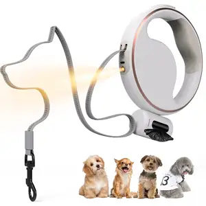 Drop Shipping LED Lights Up Automatic Pet Waking Training Retractable Rope Cat Dogs Leash With Light Poop Bag