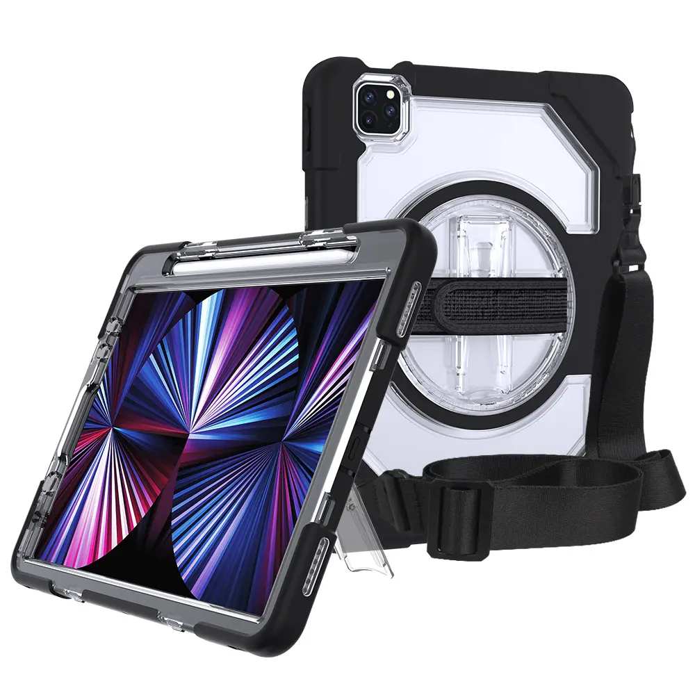 New Heavy Duty Drop Resistant Transparent Table Case Adjustable Hand Strap Tablet Cover with Stand for ipad pro 12.9 case