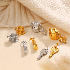 Colgante de acero inoxidable con forma de tetera y taza de té de estilo europeo americano, de formas mixtas, para hacer pulseras, accesorios de joyería DIY - Product Image 3