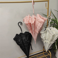 Parapluie de mariée droit 21IN*8K SPA50+ en dentelle beige, tissu pongee 190T en nylon, manche long, diamètre ouvert 100cm, pour mariage