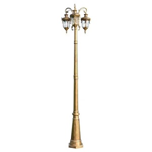 Lampadaire de jardin en fer avec trois abat-jour en verre, éclairage extérieur LED solaire, capteur de mouvement IP66, garantie 10 ans - Product Image 1