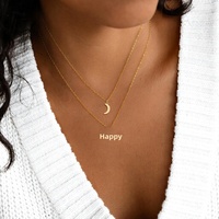 Article transfrontalier le plus vendu : Collier superposable parfait avec pendentif lune compact et raffiné en laiton plaqué or véritable, modèle X381