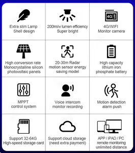 Outdoor Solar Led Street Light Outdoor 4g Wifi Motion Sensor Pashway Integrated 60w 80w 120w 300w Smart LED All In 1 Solar Street Light With CCTV Camera