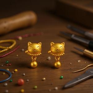 Ciondolo Gatto Portafortuna 2 Pezzi Placcato Oro per Creazione di Gioielli e Accessori - Product Image 3