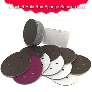 Disque de ponçage en mousse rouge de 6 pouces à 6 trous avec fixation auto-agrippante, abrasif, pour ponçage humide et sec, pour le polissage du métal et du bois - Product Image 1