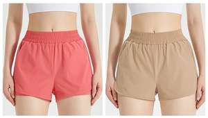 กางเกงกีฬาขาสั้นเอวสูงระบายอากาศได้ดีทรงหลวมแห้งเร็วชุดออกกำลังกายเล่นโยคะยิมมีเชือกผูก - Product Image 6