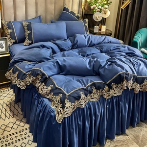 Falda de <span class=keywords><strong>Cama</strong></span> de Lujo con Borde de Encaje Estilo Princesa Coreana, Juego de Ropa de <span class=keywords><strong>Cama</strong></span> de 4 Piezas Anti-Pilling para Boda y Hogar - Product Image 2