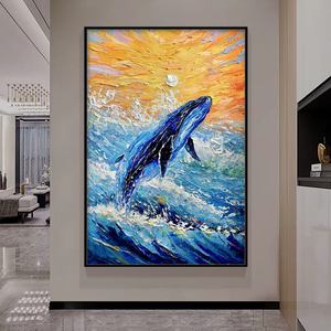 Mintura Tùy Chỉnh Handmade Canvas Tác Phẩm Nghệ Thuật Phim Hoạt Hình Cá Voi Sơn Dầu Động Vật Trừu Tượng Dao Áp phích Cho Trang Trí Nội Thất Bán Buôn - Product Image 3