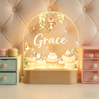 Lampe de nuit LED intelligente pour enfants avec base en bois, design personnalisé imprimé UV, alimentée par USB, lampe décorative pour chambre d'enfant, lampe à illusion 3D