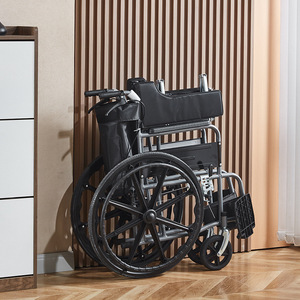 Fauteuil roulant pliable léger et portable, manuel, médical, pour personnes âgées, en acier carbone noir, 17 kg - Product Image 3