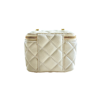 Petite Pochette Cosmétique Bandoulière en Cuir Grainé avec Miroir, Motif Losanges, Mini Sacs en Litchi, Fermeture Éclair, Luxe et Tendance pour Filles