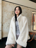 Nouveau manteau épais à col montant pour femme, style court, manches retroussées, hiver