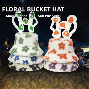 Chapeau Bob Femme Tendance en Velours Brodé 3D, Extra Doux et Moelleux, avec Fleur Rouge et Jaune, Idéal pour les Pêcheurs - Product Image 3