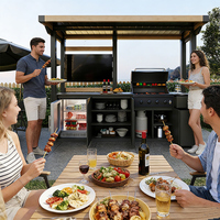 Cuisine extérieure modulaire moderne tout temps avec gril Kamado intégré, évier, robinet, tiroir coulissant et barbecue
