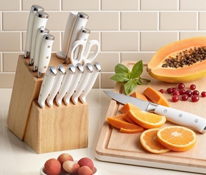 15-Piece High Carbon Stainless Steel Blade <b>Knife</b> Block <b>Set</b> Home Use Natural Wood Block Chef <b>Knife</b> <b>Set</b> Built-In Sharpener - Product Image 1