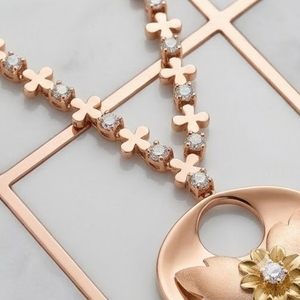 Rose Gold Floral 925 Silver Fine Pendant Necklace <b>Earrings</b> Set for Women <b>Crystal</b> <b>Studded</b> Chain Elegant Fashion Jewelry Party - Product Image 2