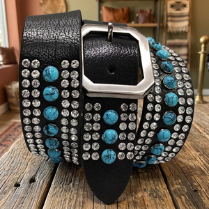 Cinturón Deportivo de Cuero Vacuno con Cuentas de Cristal Estilo Nórdico, Hebilla de Acero, Ecológico, Impermeable y Personalizado para Hombre y Mujer - Product Image 1