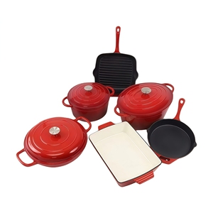Panci Penggorengan, peralatan dapur besi cor 7 potong Enamel Set panci panggang Steak, panci sup, panci makanan laut, panci penggorengan untuk memasak - Product Image 6