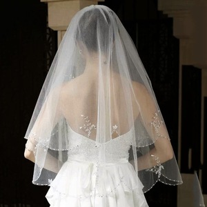 Squisito partito veli doppio strato per capelli veli <span class=keywords><strong>sposa</strong></span> per essere matrimonio <span class=keywords><strong>sposa</strong></span> perline bordo di cristallo velo - Product Image 6