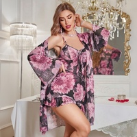Nouvelle Collection 2026 : Ensemble Robe et Peignoir 2 Pièces en Dentelle Transparente Imprimée