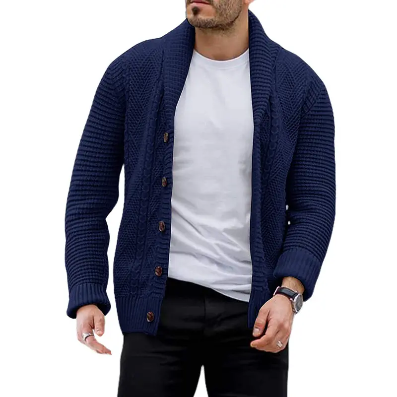 custom oem odm men clothes fashion knitted shawl collar cardigan sweater men knitwear cotton modest sweaters supplier