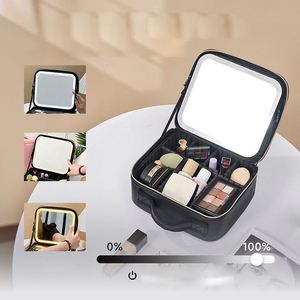 Professional Portable Large PU Cosmetic Bags Case <b>with</b> LED <b>Mirror</b> Fashionable <b>Makeup</b> Storage <b>Box</b> Zipper Closure Type - Product Image 5