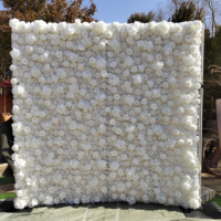 Mur de fleurs artificielles 3D 5D enroulable en soie, roses roses et fleurs blanches, toile de fond décorative de luxe pour la vente en gros