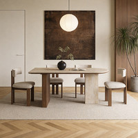 Table d'îlot de salle à manger demi-lune en travertin de style Mid-Century, table murale design en bois massif pour petite maison
