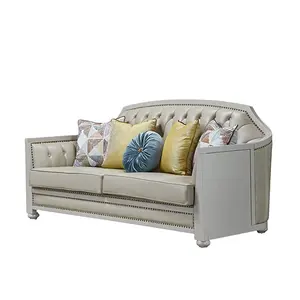 Conjunto de sofá de diseño de Villa de madera, muebles de cuero de lujo, proveedor profesional