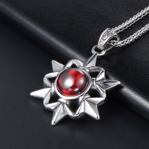 Colgante de estrella de ocho puntas de acero inoxidable con piedras preciosas rojas, collar para hombre SP641, joyería de regalo - Product Image 4