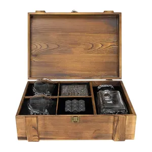 Whiskey Decanter Wood Crate Gift Set Box for Men and Women