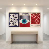 Décoration murale moderne : Ensemble d'art abstrait à motifs géométriques avec cadre en aluminium, affiche sur toile personnalisable pour projets résidentiels et hôteliers