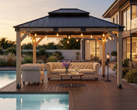 Gazebo en bois robuste et imperméable pour l'extérieur avec toit rigide en métal, pavillon en bois permanent pour jardin et patio