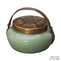 Plateau à fruits EXHY classique en porcelaine et cuivre avec décoration angulaire élégante 26*26*37cm pour la maison, le club-house, la salle à manger