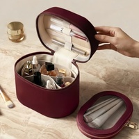 Sac de maquillage en cuir PU imperméable de luxe avec logo personnalisé, étui à pinceaux ovale, grande capacité, organiseur de cosmétiques de voyage pour femmes