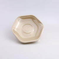 Composteerbare saladekom met opdruk, hexagonaal, van suikerrietbagasse, wegwerpbaar, milieuvriendelijke verpakking met deksel